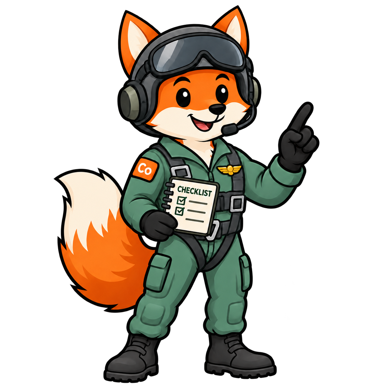 Co-Fox in a eucalyptus green uniform