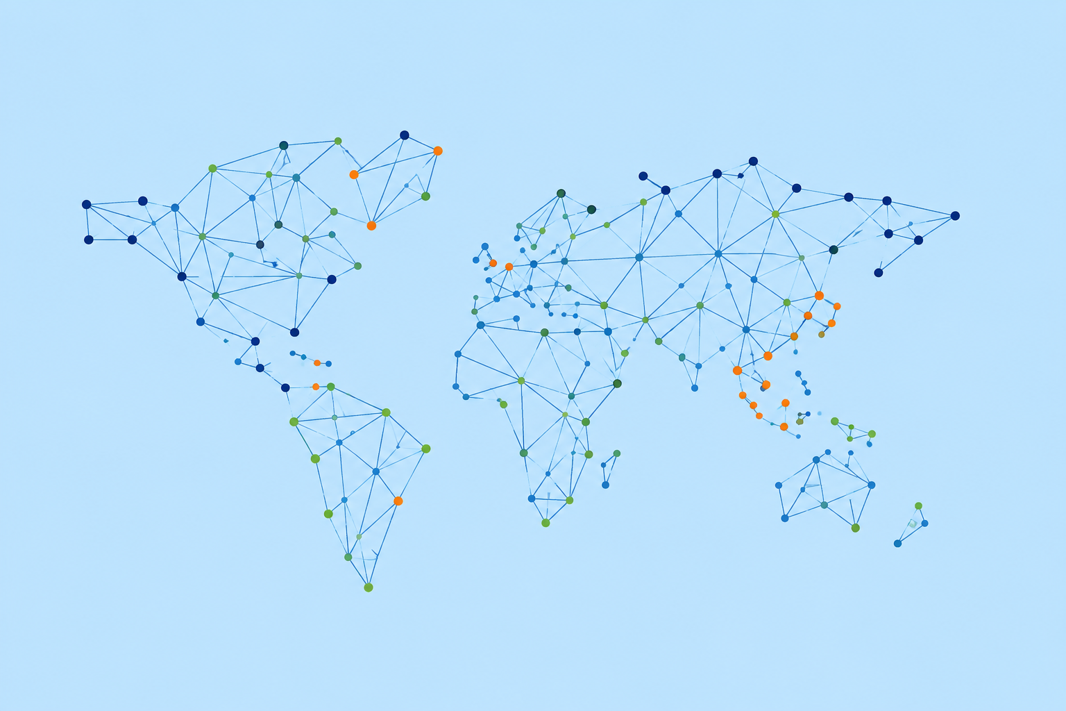 A world map formed by connected points